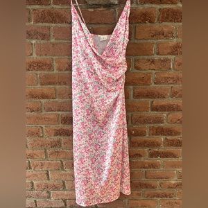 Pink floral satin midi dress